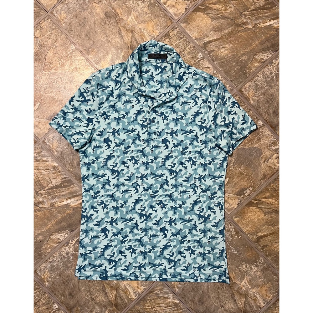G/FORE Polo Mens S Blue Camo Skull & T-ees Performance Golf Shirt